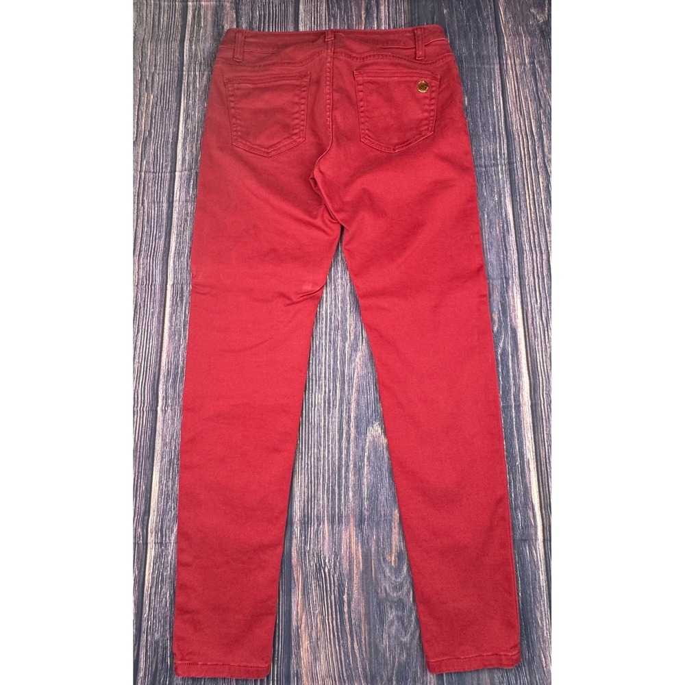 Michael Kors Izzy Skinny 8 Red Cotton Blend‎ Modern Gold Zip Ankle Pants Jeans - Picture 3 of 9